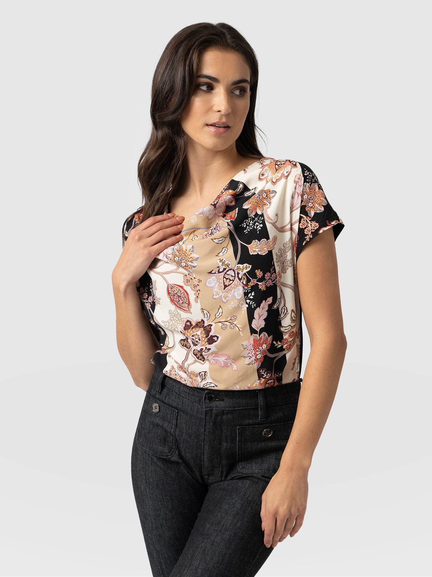 Cowl Neck Tee Paisley Stripe - Women's T-Shirts | Saint + Sofia® EU